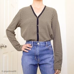 Ann Taylor Houndstooth V Neck Button Down Cardigan
